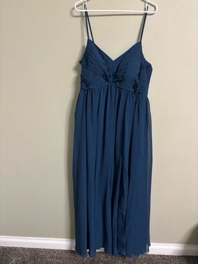 Azazie Blue Bridesmaid Dress Size 16 Sleeveless Maxi Prom Formal Side Slit